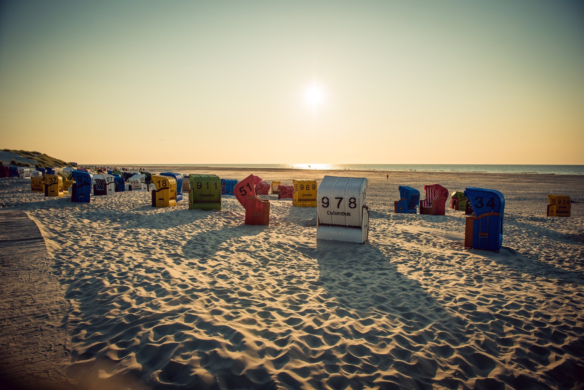 Juist, Nordsee, Strandkörbe, Sonnenuntergang