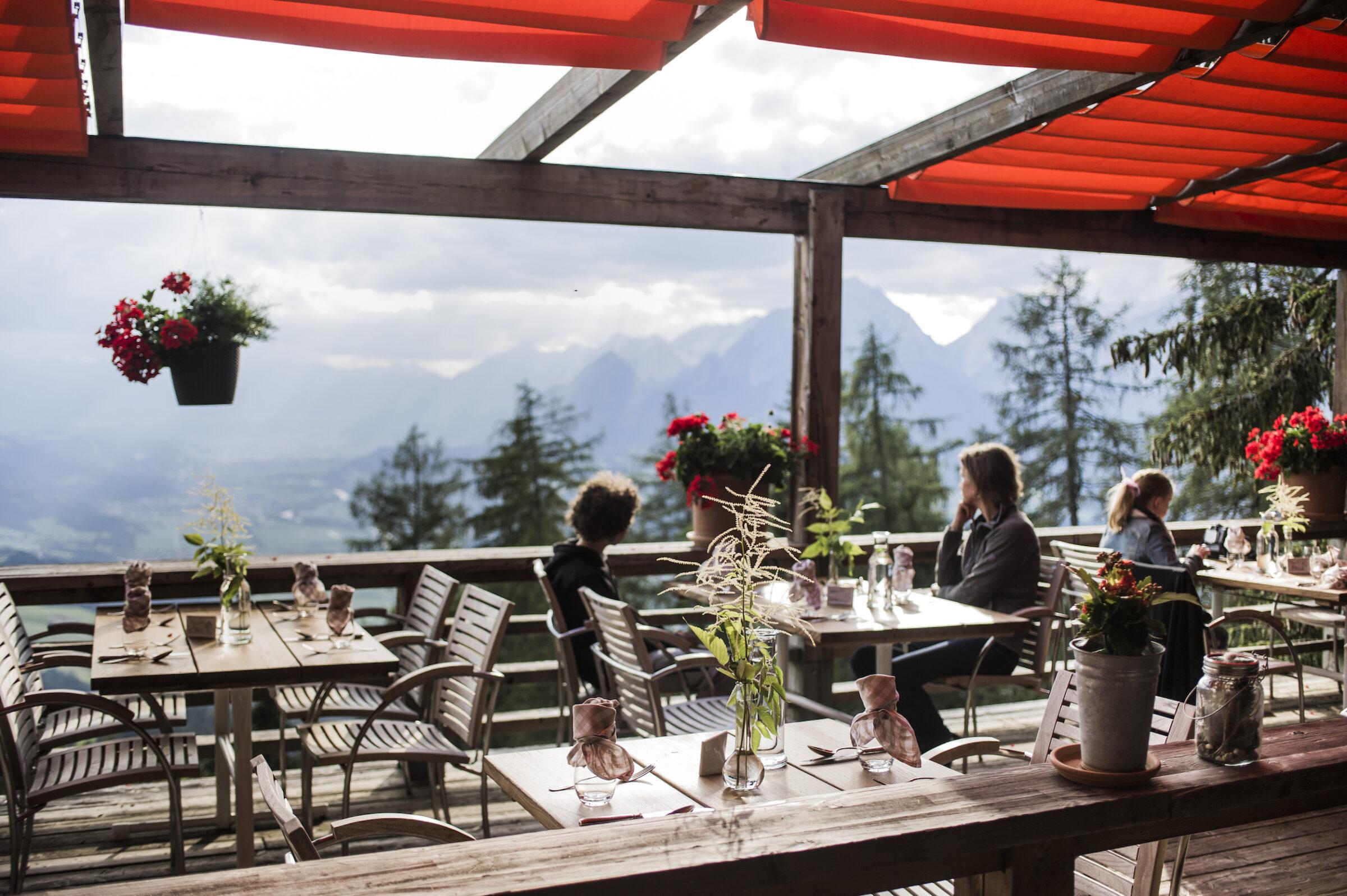Terrace with a view at the sustainable Austrian Hotel Grafenast