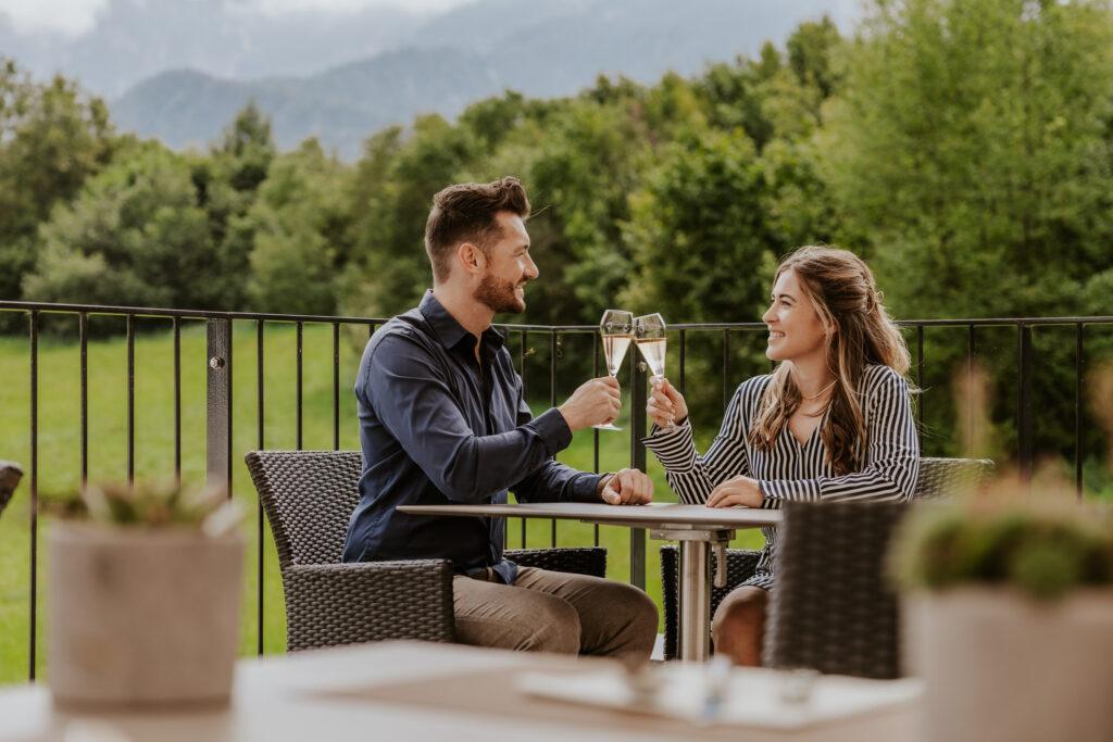 A toast to the couples' vacation at the Klosterhof