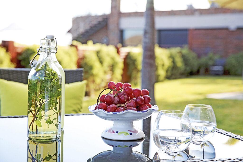 Nachhaltig Reisen auf der kanarischen Insel Gran Canaria: Hotel Casa Leon mit grünem Garten und infusioniertem Wasser.