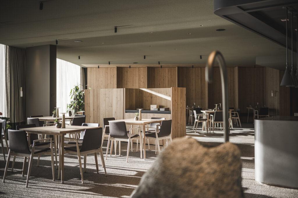 View of the sustainable Prenn° restaurant at the Eco Aparthotel OLM Nature Escape in South Tyrol - Facilities