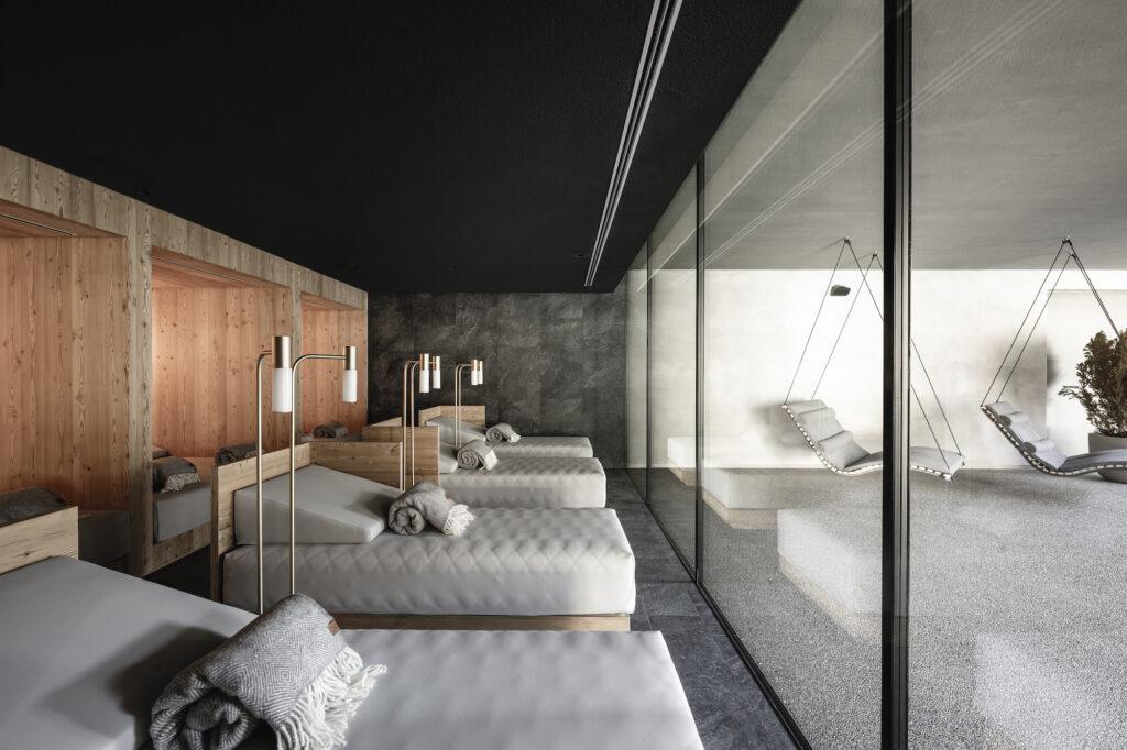 Sustainable and energy self-sufficient aparthotel in South Tyrol: spa area and relaxation room at OLM Nature Escape