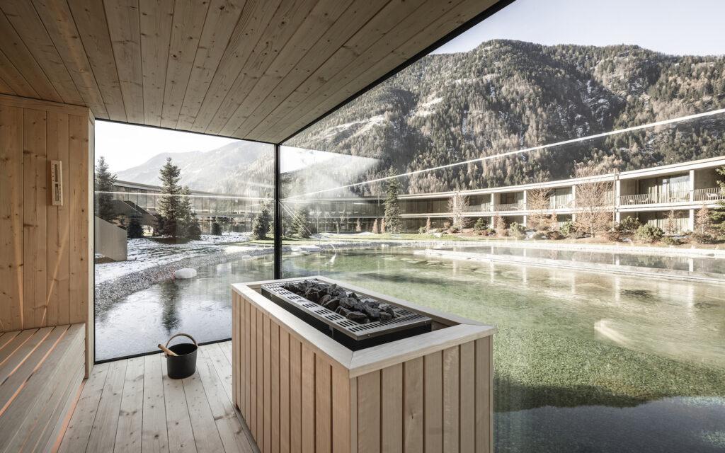Sustainable and energy self-sufficient aparthotel in South Tyrol: sauna with a view at OLM Nature Escape